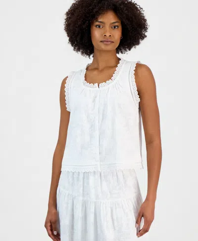 Vince Camuto Cropped Button Down Peasant Tank Top In White