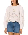 Vince Camuto Embroidered Cutwork Cotton Poplin Top In White