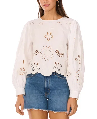 VINCE CAMUTO WOMEN'S LATTICE-TRIM EMBROIDERED TOP