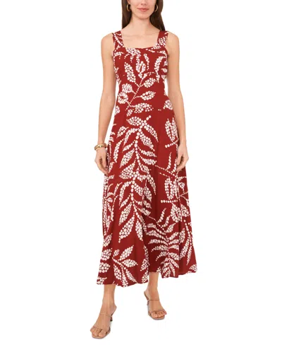 Vince Camuto Women's Leaf-print Smocked-back Maxi Dress In Rust