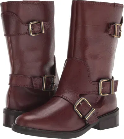Vince Camuto Women's Leather Alicenta Moto Boot In Chocolate In Gold