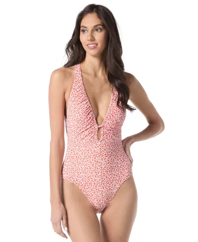 Vince Camuto Women's Leopard-print Plunge One-piece Swimsuit In Multi