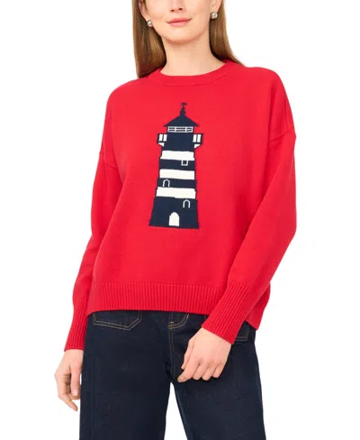 Vince Camuto Lighthouse Motif Crewneck Sweater In Red