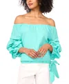 Vince Camuto Women's Linen-blend Off The Shoulder Bubble Sleeve Tie Front Blouse In Ocean Tide