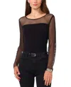 Vince Camuto Rhinestone Fishnet Long Sleeve Top In Rich Black
