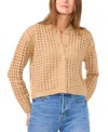 Vince Camuto Pointelle Crewneck Cardigan In Latte Heather