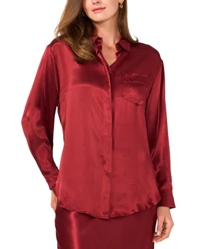Vince Camuto Women's Long-sleeve Satin Button-front Top In Fired Brick