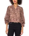 Vince Camuto Split Neck Animal Print Top In Brown