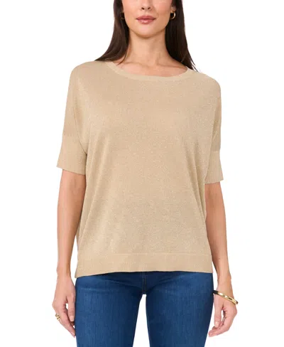 Vince Camuto Wide Neck Elbow Sleeve Top In Pale Sand Silver