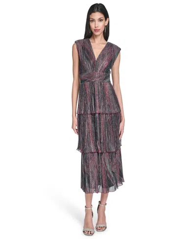 Vince Camuto Women's Metallic Crinkle Sleeveless Dress In Brown