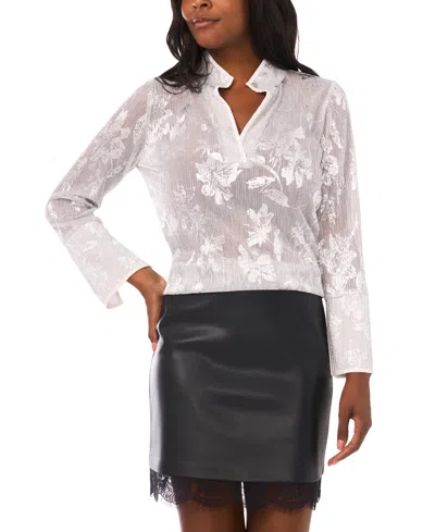 VINCE CAMUTO WOMEN'S METALLIC FLORAL-PRINT SPLIT-NECK TOP