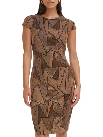 Vince Camuto Women's Metallic Knit Bodycon Dress In Black Gold