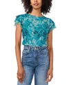 Vince Camuto Women's Metallic Paisley Flutter-sleeve Top In Cool Lapis