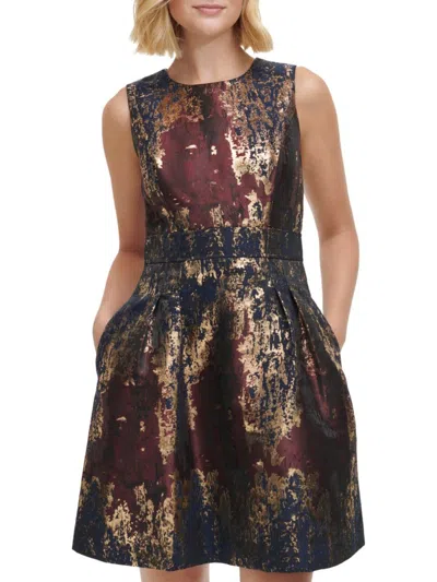 Vince Camuto Jacquard A-line Dress In Wine