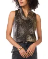 Vince Camuto Foil Print Metallic Knit Top In Rich Black