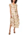Vince Camuto Metallic Floral Print Flutter Midi Dress In Turtle Dove