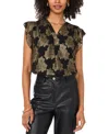 Vince Camuto Metallic Floral Flutter Sleeve Top In Rich Black