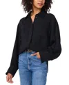 Vince Camuto Women's Metallic-stripe Button-front Shirt In Rich Black