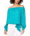 Vince Camuto Stripe Off The Shoulder Tie Hem Top In Cool Lapis