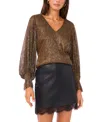 Vince Camuto Women's Metallic V-neck Sheer-sleeve Top In Brown