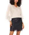 Vince Camuto Women's Metallic V-neck Sheer-sleeve Top In Neutral