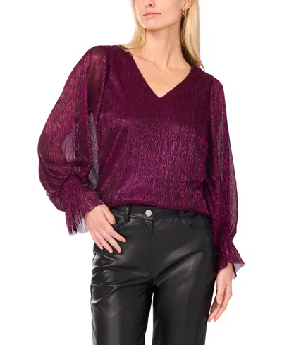 Vince Camuto Women's Metallic V-neck Sheer-sleeve Top In Purple