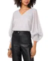 Vince Camuto Women's Metallic V-neck Sheer-sleeve Top In Silver