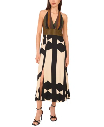 Vince Camuto Women's Mixed-print V-neck Maxi Halter Dress