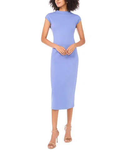 Vince Camuto Women's Mock Neck Cap-sleeve Midi Dress In Blue
