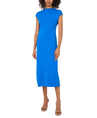 Vince Camuto Women's Mock Neck Cap-sleeve Midi Dress In Blue