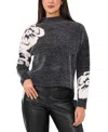 Vince Camuto Placed Floral Jacquard Funnel Neck Sweater In Rich Black