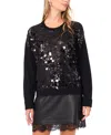 Vince Camuto Mixed Media Paillette Front Sweater In Black