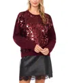 Vince Camuto Mixed Media Paillette Front Sweater In Burgundy