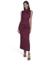 Vince Camuto Women's Novelty Knit High Cowl Neck Ruche Waist Bodycon Dress In Burgundy