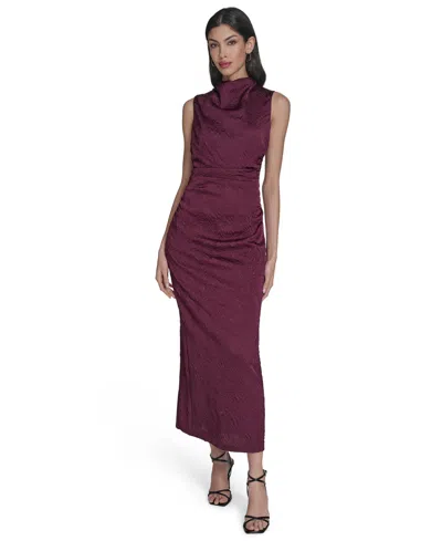 Vince Camuto Women's Novelty Knit High Cowl Neck Ruche Waist Bodycon Dress In Burgundy