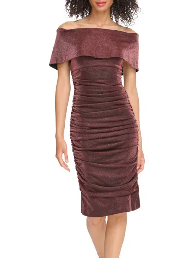 Vince Camuto Womens Ruched Midi Cocktail And Party Dress In Coco