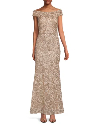 Vince Camuto Women's Off Shoulder Lace Fit & Flare Gown In Sand
