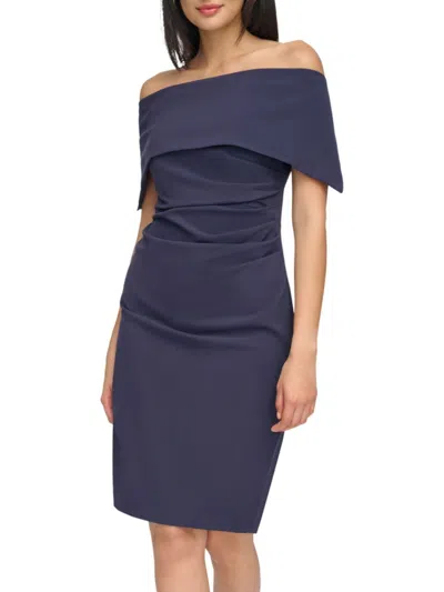 Vince Camuto Women's Off Shoulder Midi Cocktail Dress In Navy
