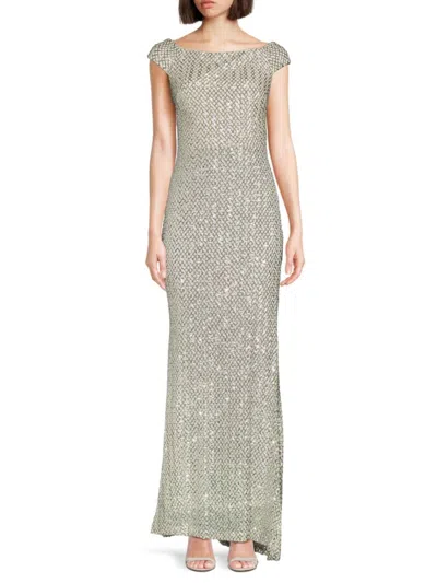 Vince Camuto Women's Off Shoulder Sequin Sheath Gown In Silver