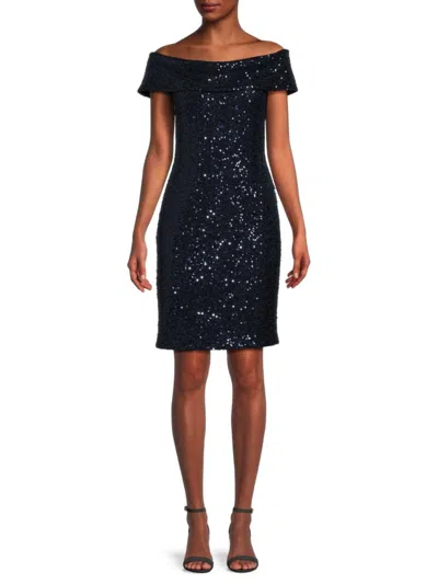 Vince Camuto Women's Off Shoulder Sequinned Sheath Mini Dress In Blue