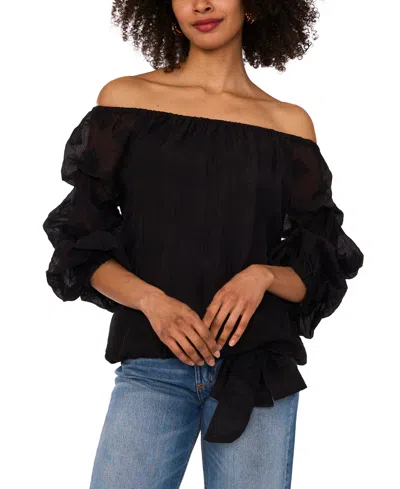 Vince Camuto Women's Off-the-shoulder Balloon-sleeve Tie-hem Top In Black