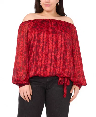 Vince Camuto Floral Metallic Stripe Off The Shoulder Top In Multi