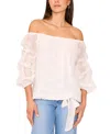 Vince Camuto Women's Off-the-shoulder Lace Bubble 3/4-sleeve Tie-front Blouse In White
