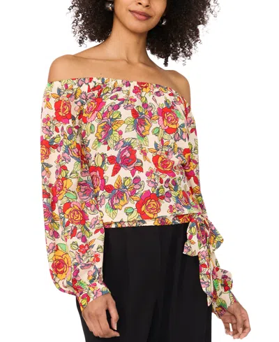 VINCE CAMUTO WOMEN'S FLORAL OFF-THE-SHOULDER LONG-SLEEVE TIE-FRONT BLOUSE