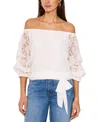 Vince Camuto Women's Off-the-shoulder Lace Bubble 3/4-sleeve Tie-front Blouse In White