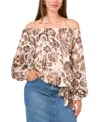 Vince Camuto Metallic Stripe Paisley Off The Shoulder Top In Cafe Sky