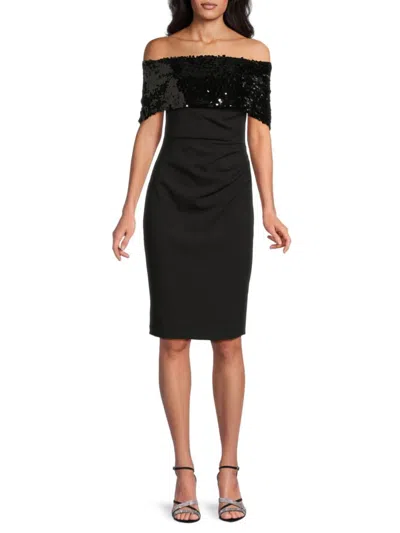 Vince Camuto Women's Off-the-shoulder Sequin Crepe Dress In Black