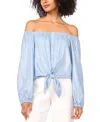 Vince Camuto Women's Off-the-shoulder Tie-hem Button-front Top In Lake Breeze