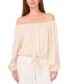 Vince Camuto Off The Shoulder Tie Hem Button-up Top In Turtle Dove