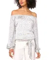 Vince Camuto Abstract Print Off The Shoulder Satin Top In Lake Breeze